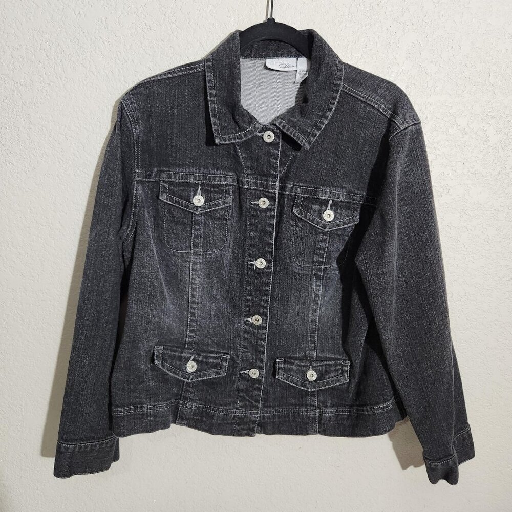 Chicos Platinum Jacket Black Denim Large